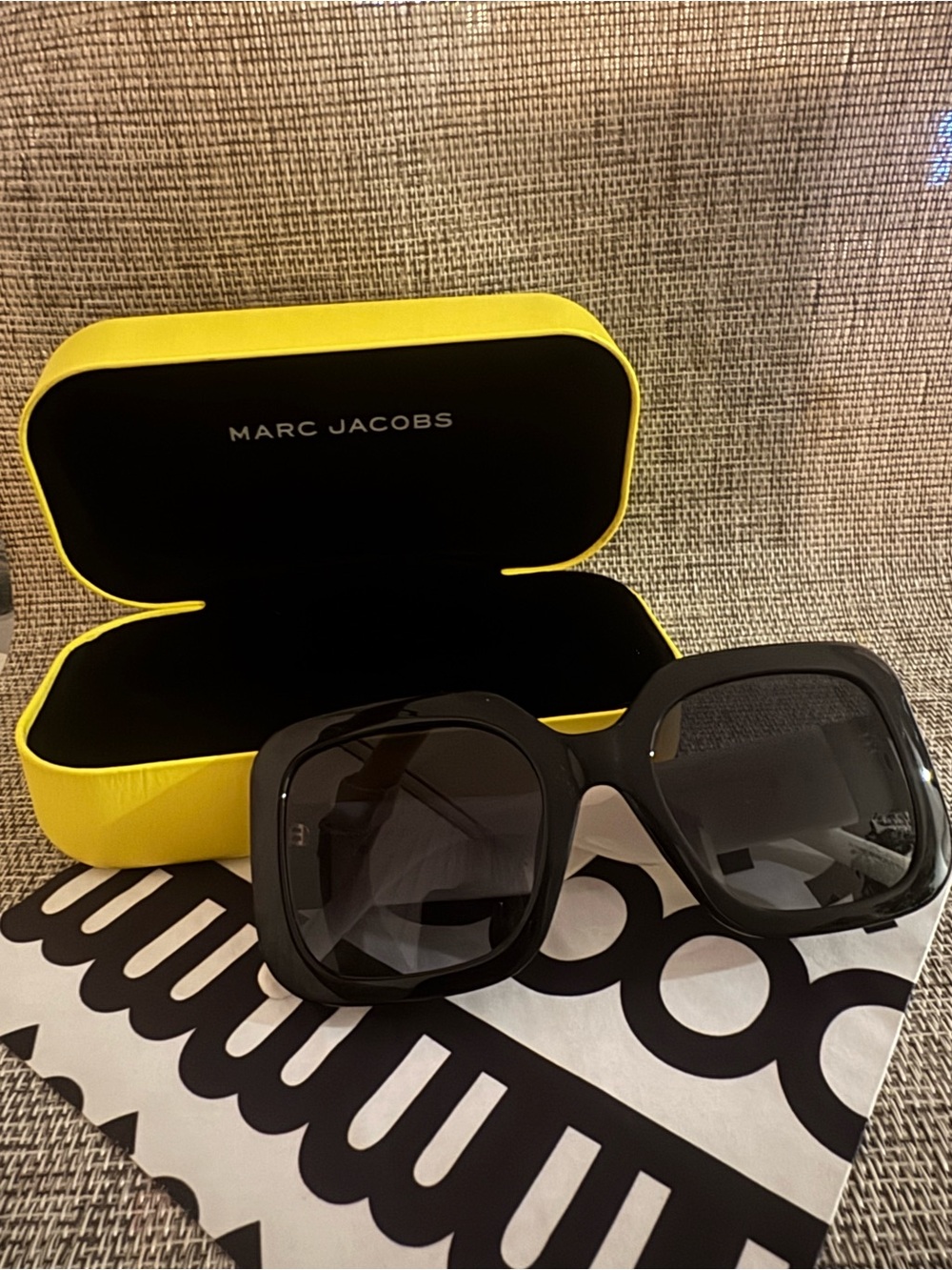 Marc Jacobs Glossy Black Oversized Square Sunglasses with Dark Gradient Lenses